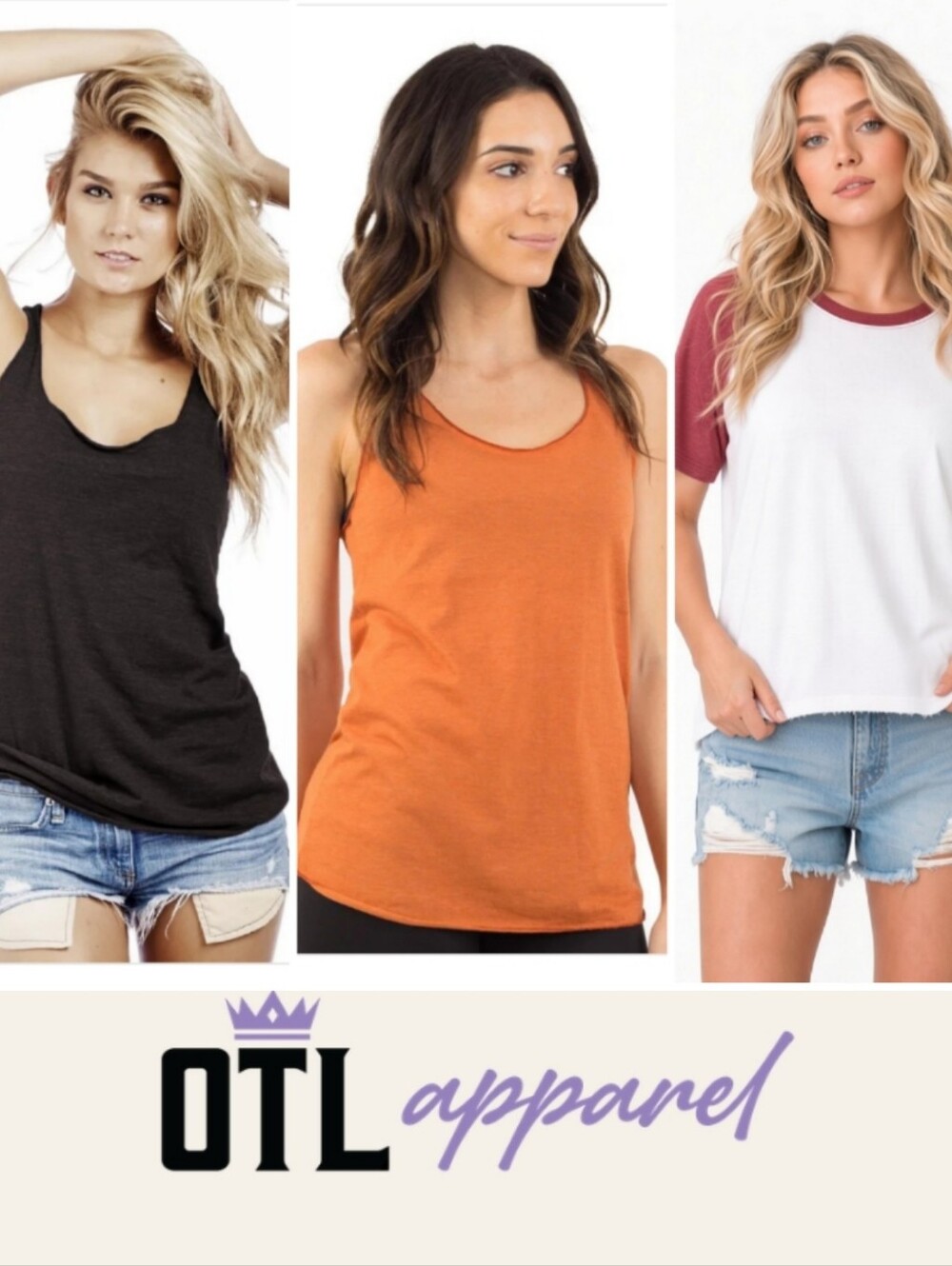 Made In USA 3 Pc Bundle! OTL Apparel, 2 Loose Fit Racerback Tanks, 1 Raglan Tee
